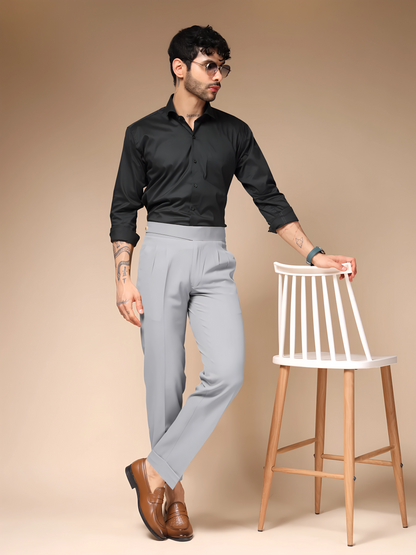Ash Grey Classic Buttoned Formal Gurkha Pants by ITALIAN VEGA®