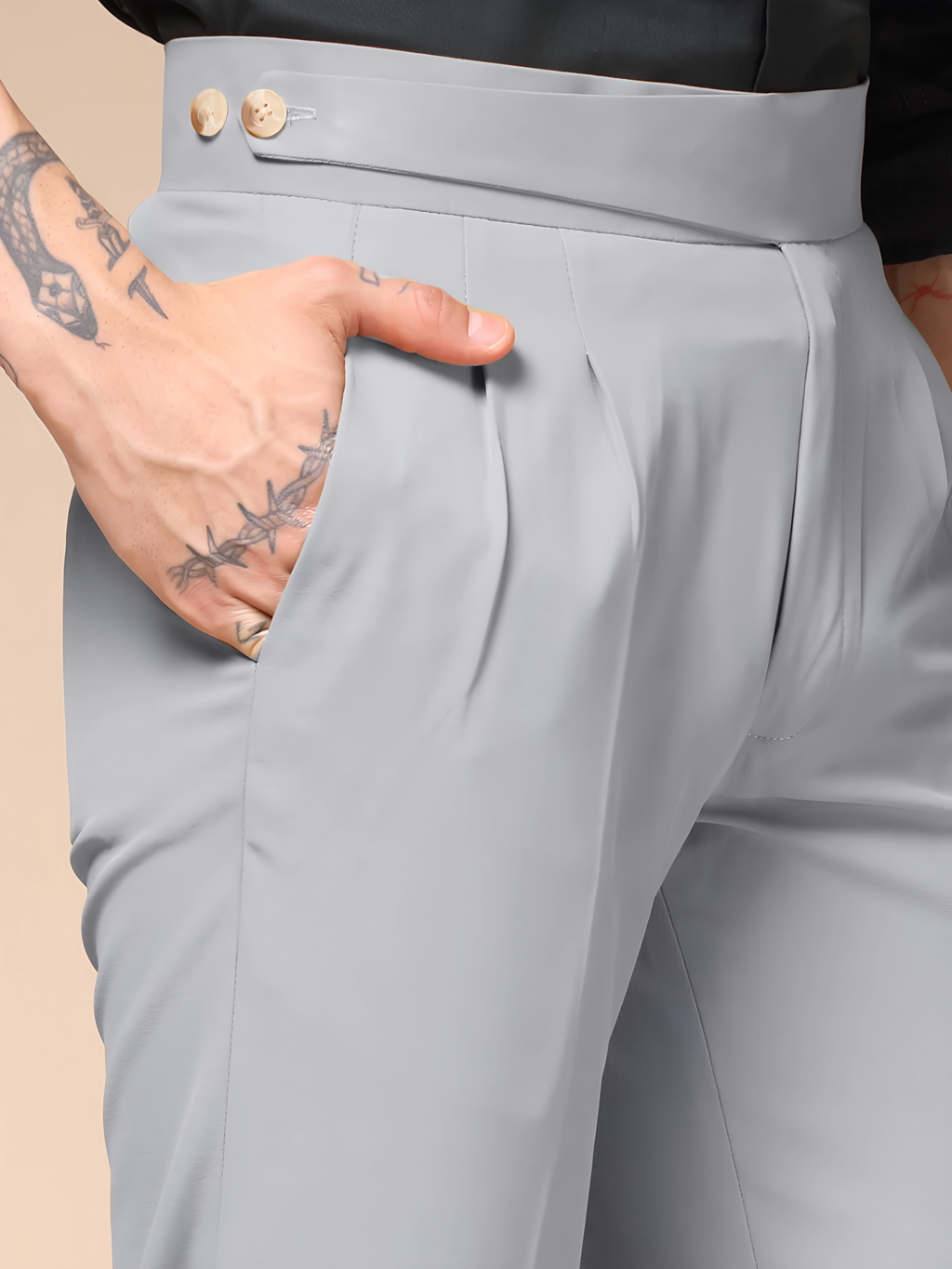 Ash Grey Classic Buttoned Formal Gurkha Pants by ITALIAN VEGA®