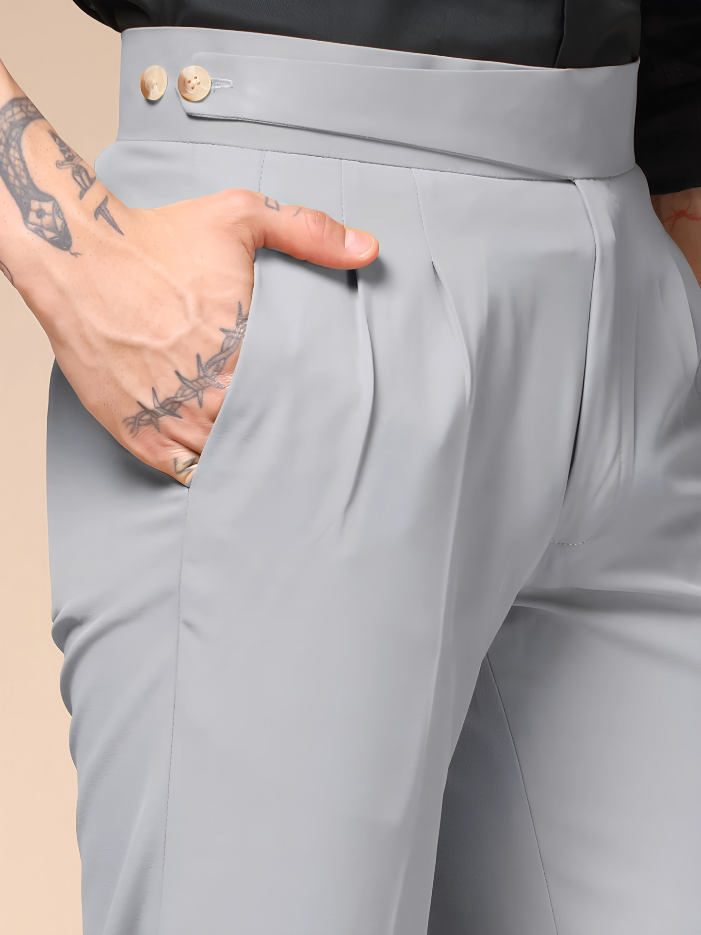 Ash Grey Classic Buttoned Formal Gurkha Pants by ITALIAN VEGA®