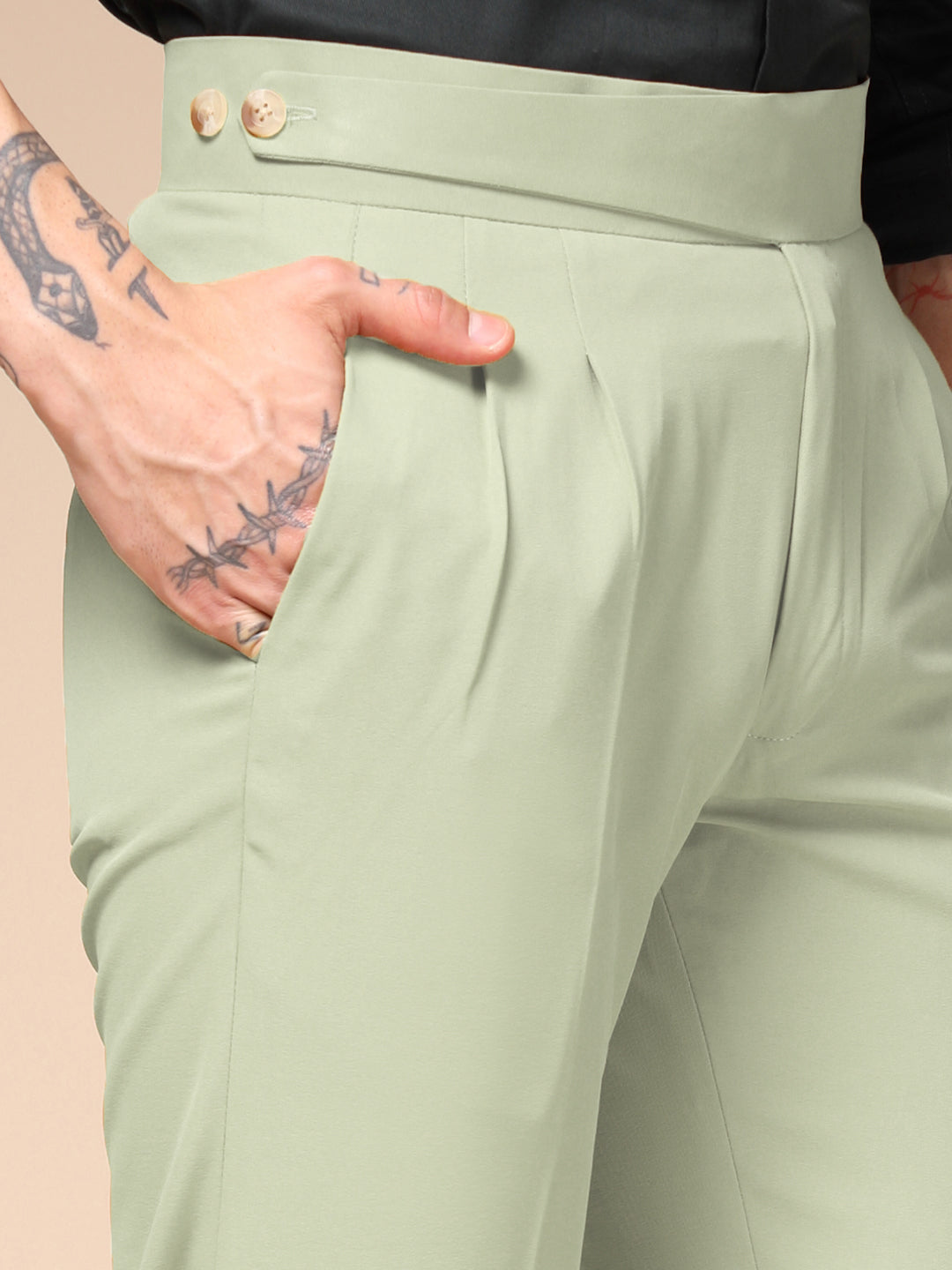 Lime Classic Buttoned Formal Gurkha Pants by ITALIAN VEGA®