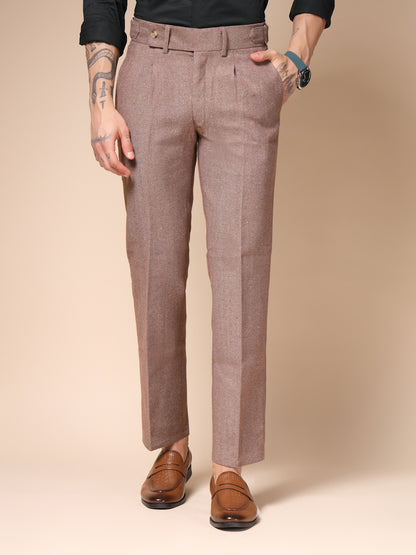 Khakhi Oxford Herringbone Gurkha Pants | Boot Cut Fit by Italian Vega® (Winter Warm)