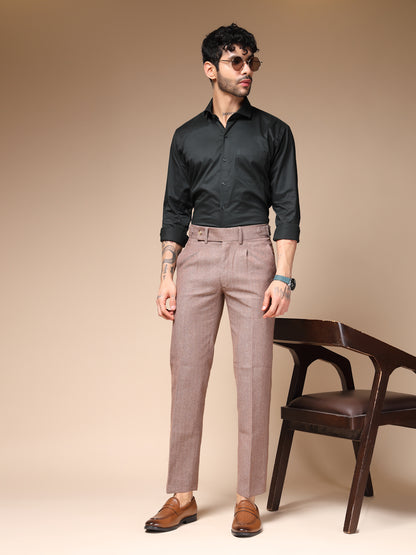 Khakhi Oxford Herringbone Gurkha Pants | Boot Cut Fit by Italian Vega® (Winter Warm)