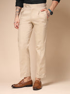 Beige Linen Signature Buttoned Gurkha Pants | Boot Cut Fit by Italian Vega®