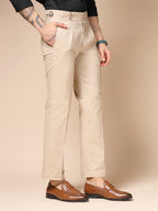 Beige Linen Signature Buttoned Gurkha Pants | Boot Cut Fit by Italian Vega®