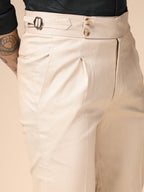 Beige Linen Signature Buttoned Gurkha Pants | Boot Cut Fit by Italian Vega®