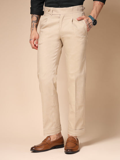 Beige Elegant Linen Gurkha Pants | Boot Cut Fit by Italian Vega®