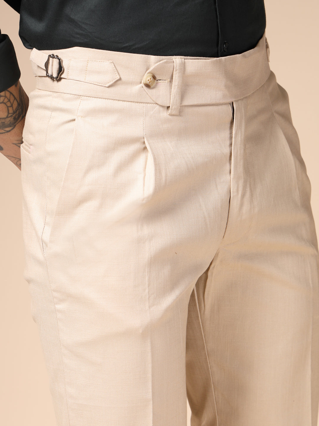 Beige Linen Elegant Gurkha Pants | Boot Cut Fit by Italian Vega®
