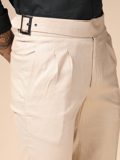 Beige Linen Classic Buckle Gurkha Pants – Boot Cut Fit by Italian Vega®