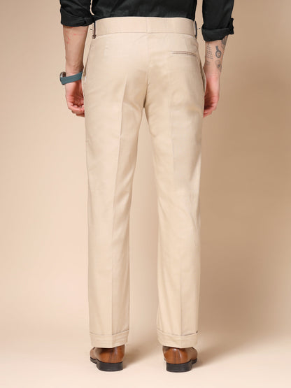 Beige Linen Classic Buckle Gurkha Pants – Boot Cut Fit by Italian Vega®