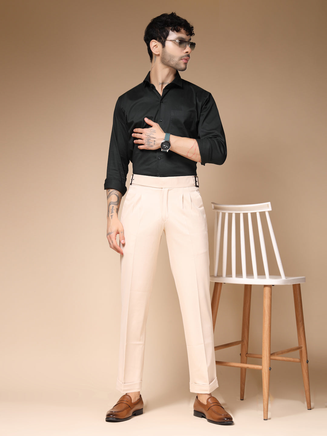 Beige Classic Buckle Gurkha Pants by Italian Vega®