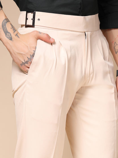Beige Classic Buckle Gurkha Pants by Italian Vega®