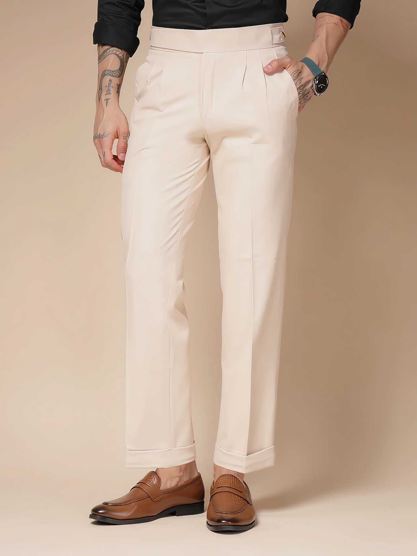 Beige Classic Buttoned Formal Gurkha Pants by ITALIAN VEGA®