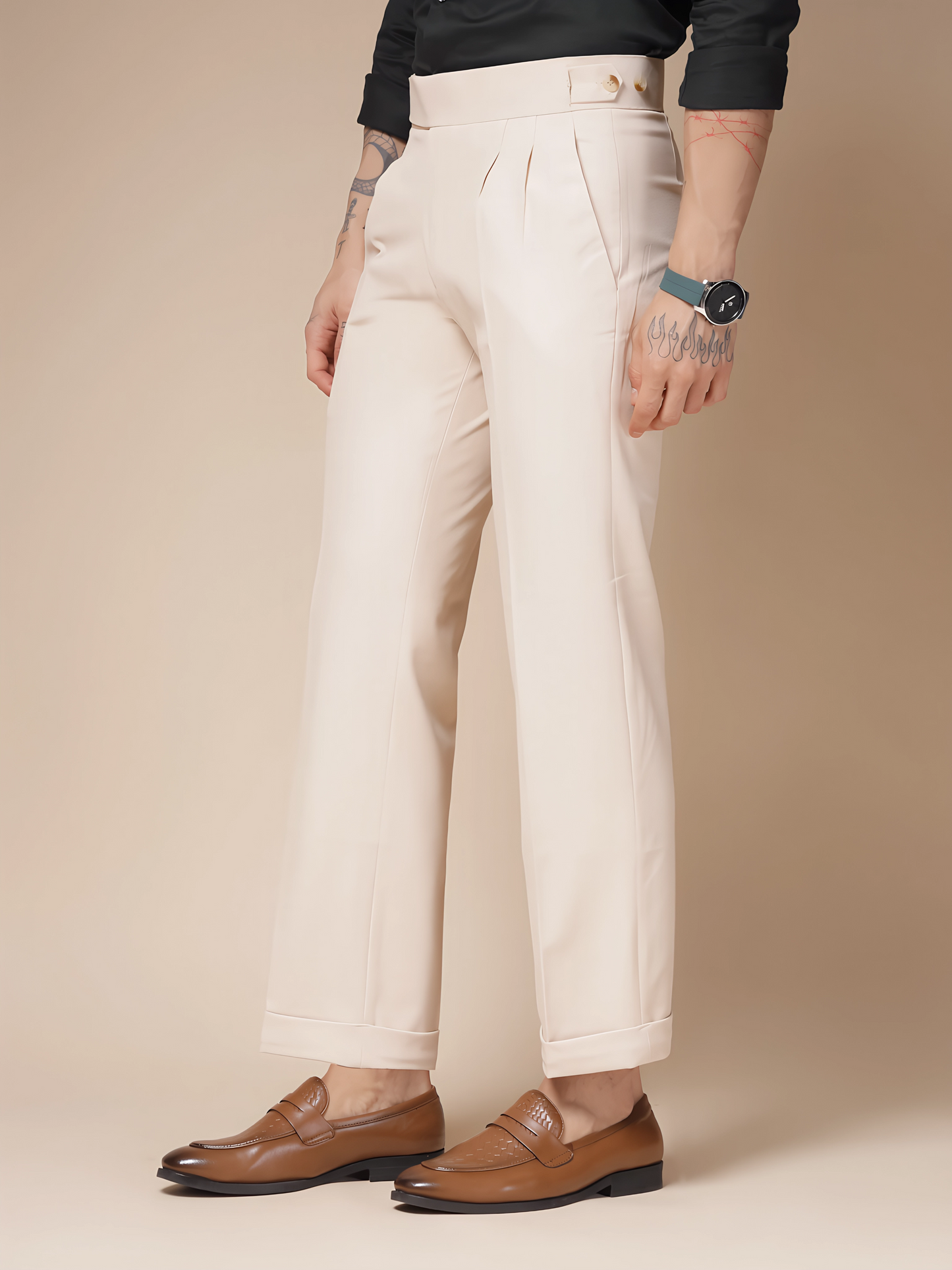 Beige Classic Buttoned Formal Gurkha Pants by ITALIAN VEGA®