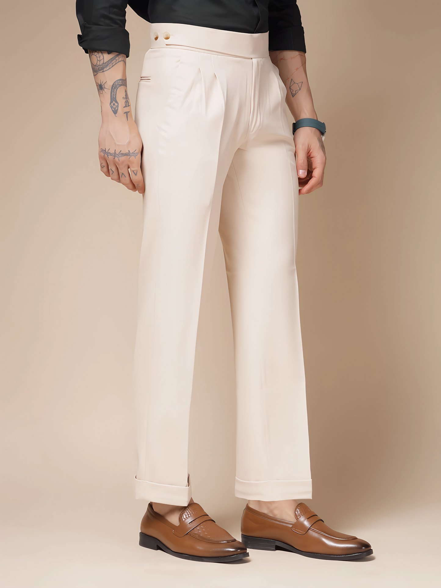 Beige Classic Buttoned Formal Gurkha Pants by ITALIAN VEGA®