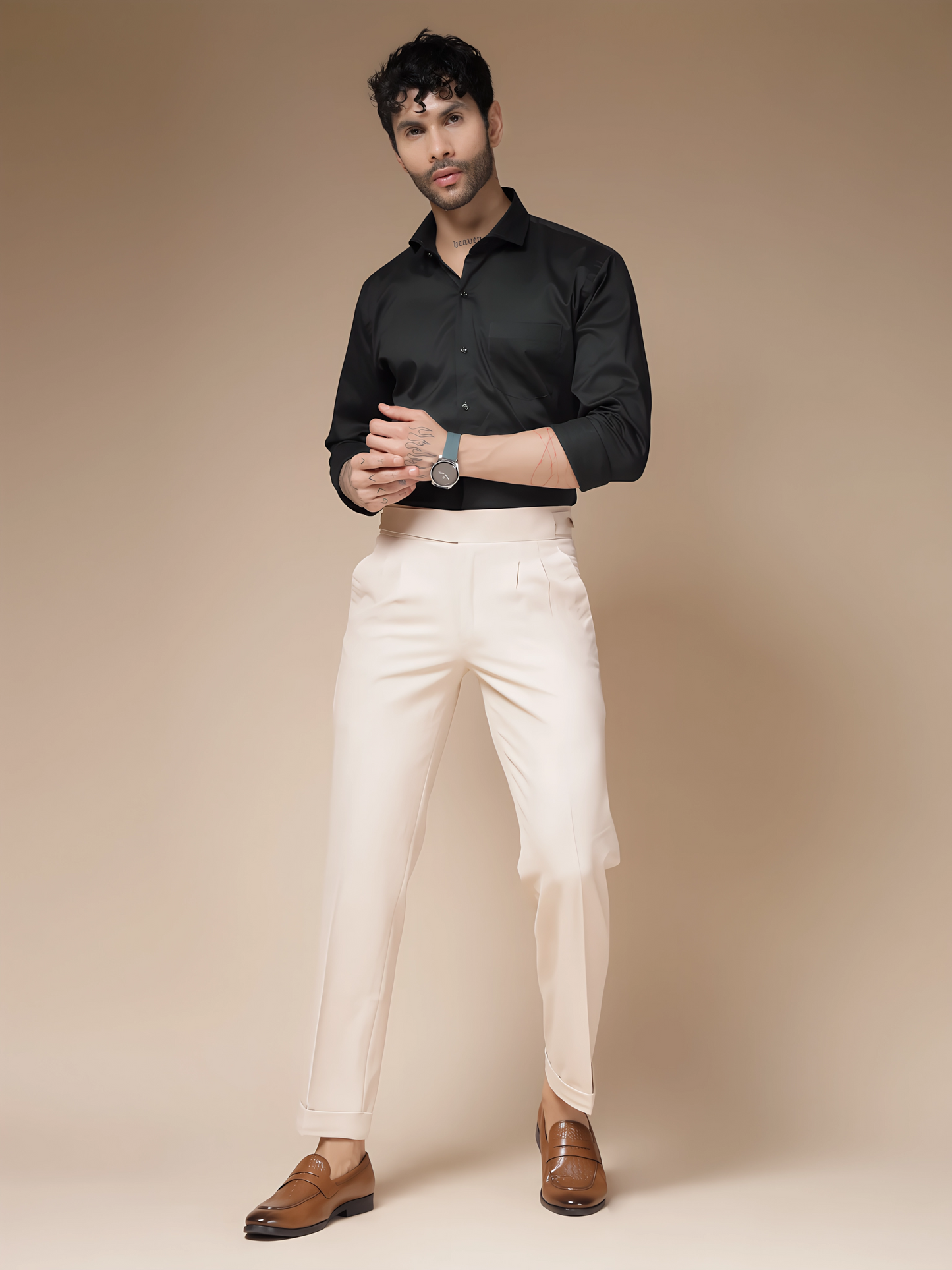 Beige Classic Buttoned Formal Gurkha Pants by ITALIAN VEGA®