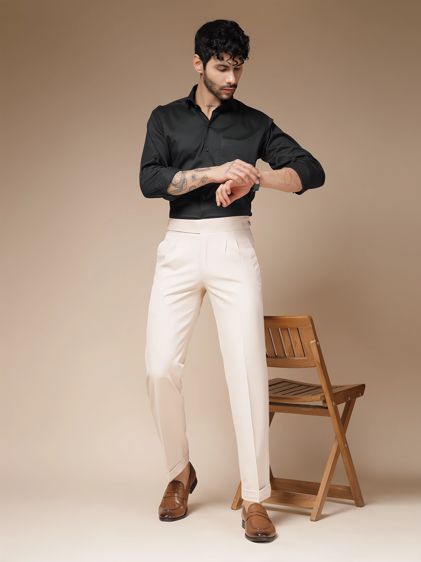 Beige Classic Buttoned Formal Gurkha Pants by ITALIAN VEGA®