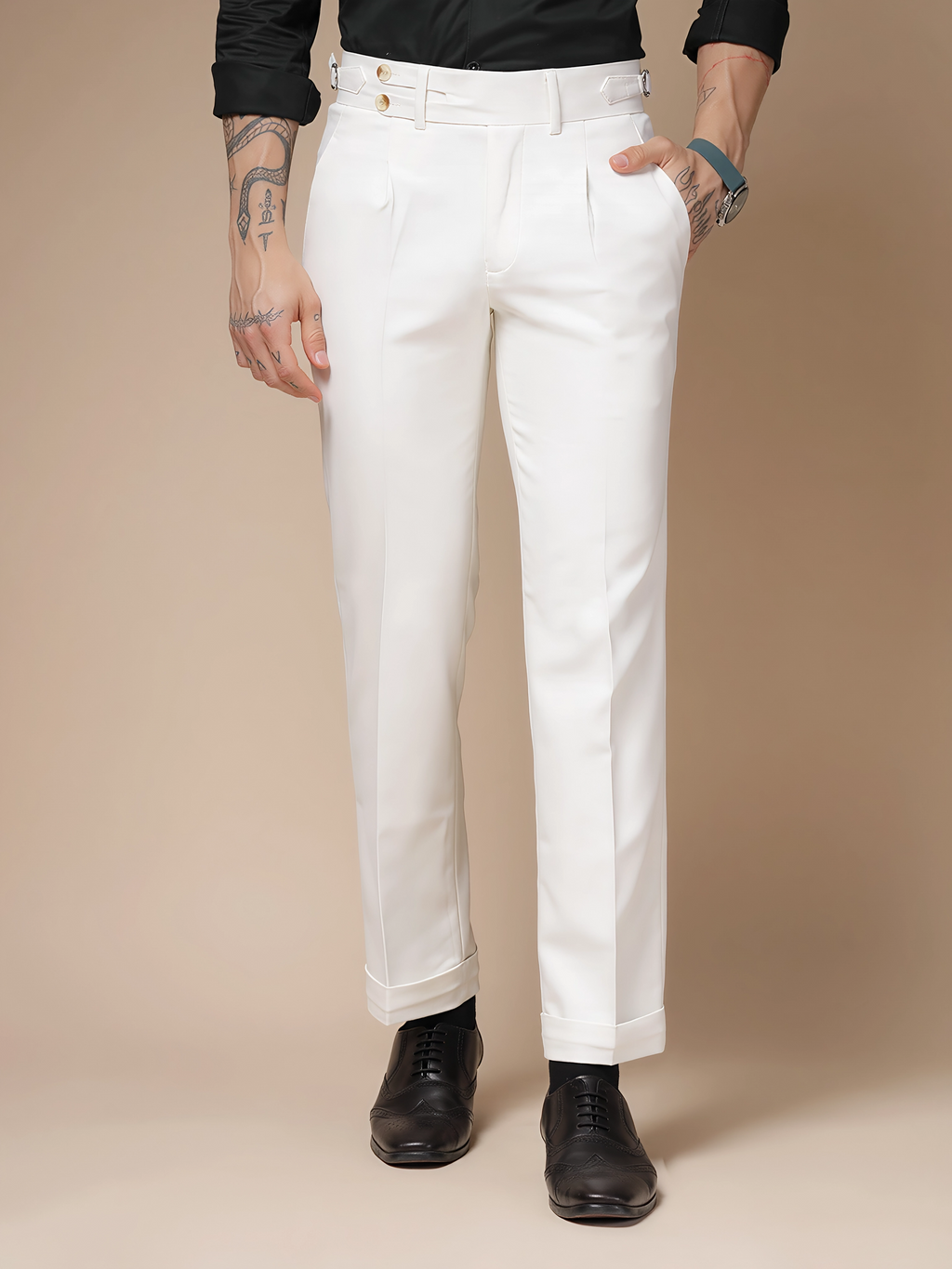 White Double Buttoned GURKHA PANTS by ITALIAN VEGA®