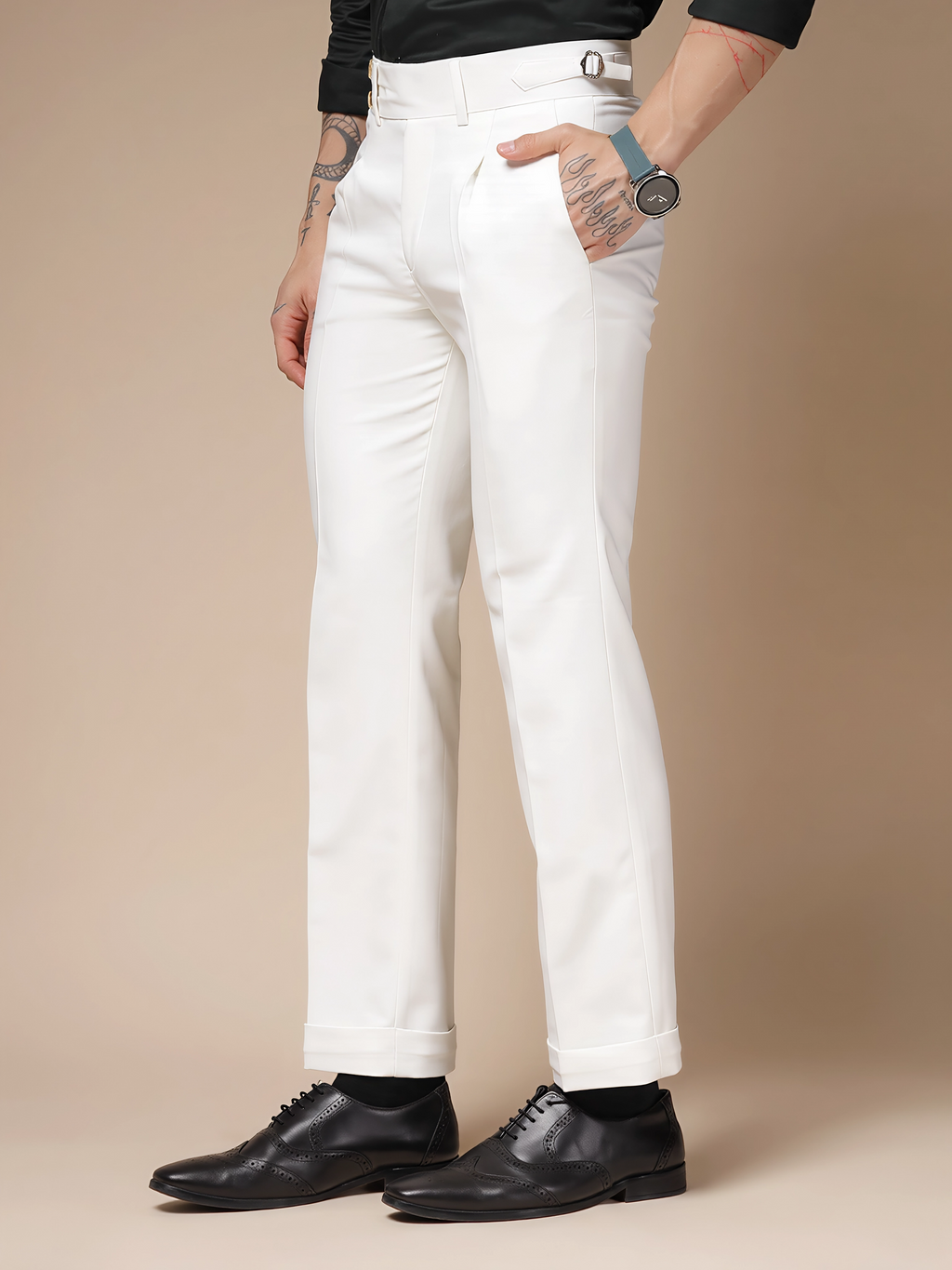 White Double Buttoned GURKHA PANTS by ITALIAN VEGA®