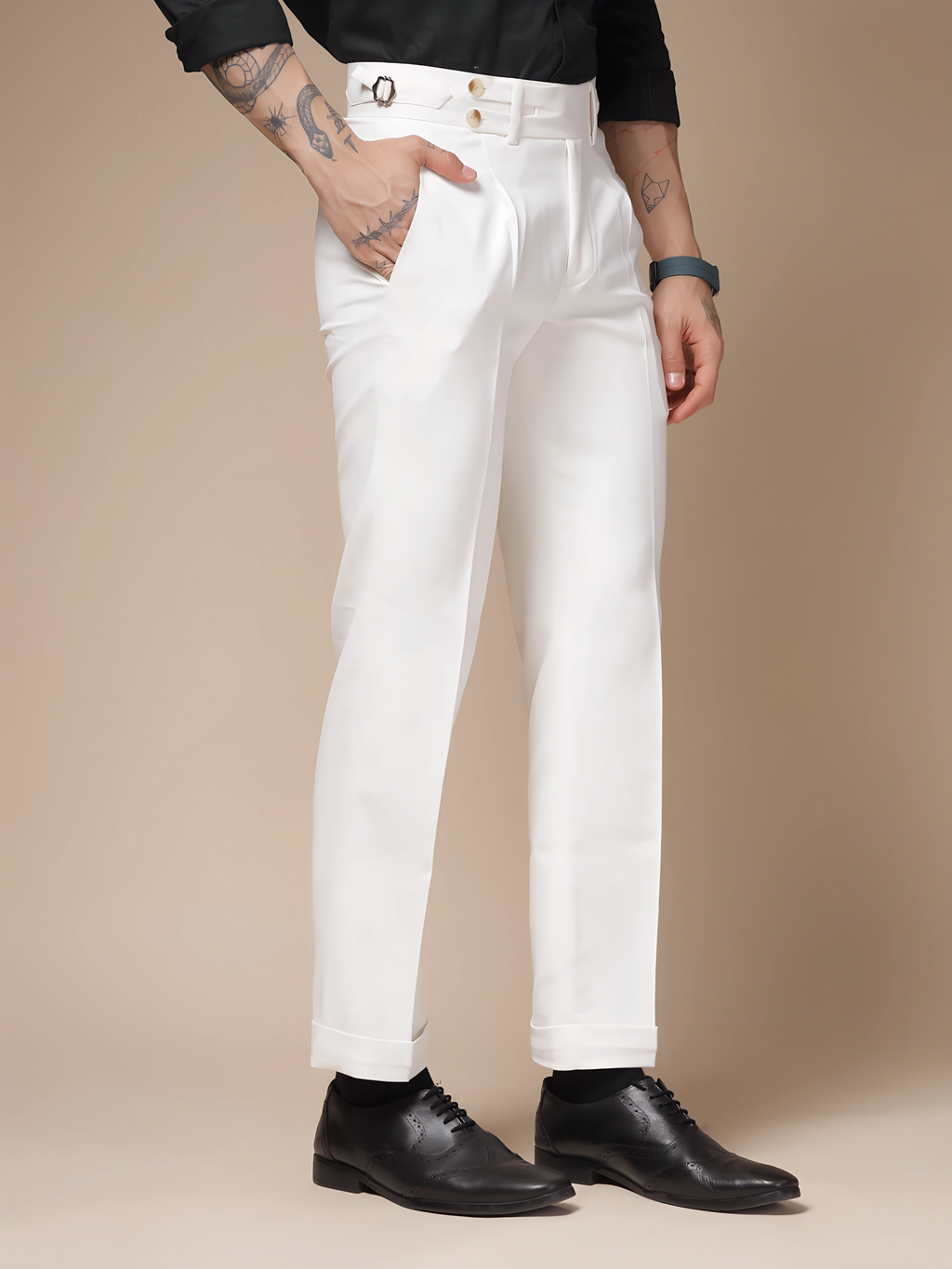 White Double Buttoned GURKHA PANTS by ITALIAN VEGA®