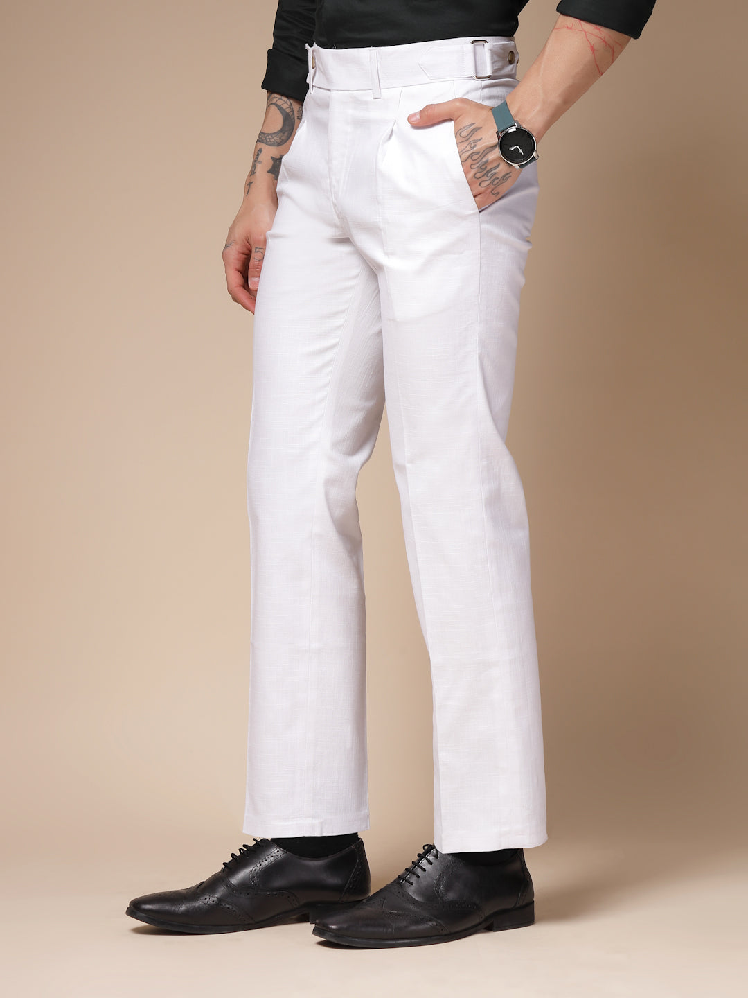 White Linen Oxford Gurkha Pants | Boot Cut Fit by Italian Vega®