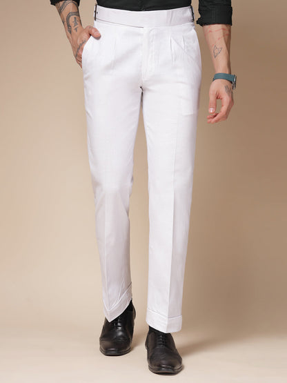 White Linen Classic Buckle Gurkha Pants – Boot Cut Fit by Italian Vega®