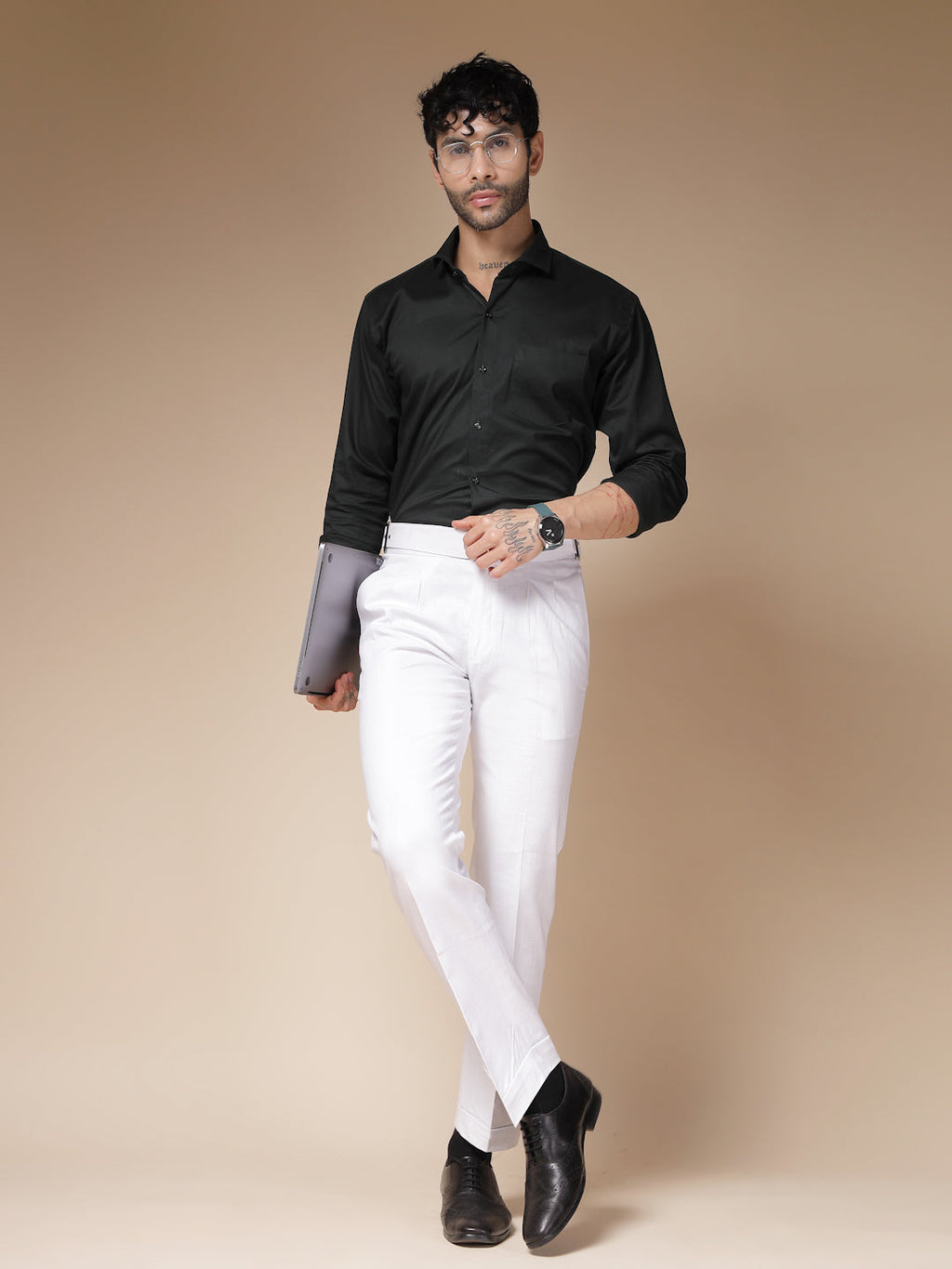 White Linen Classic Buckle Gurkha Pants – Boot Cut Fit by Italian Vega®