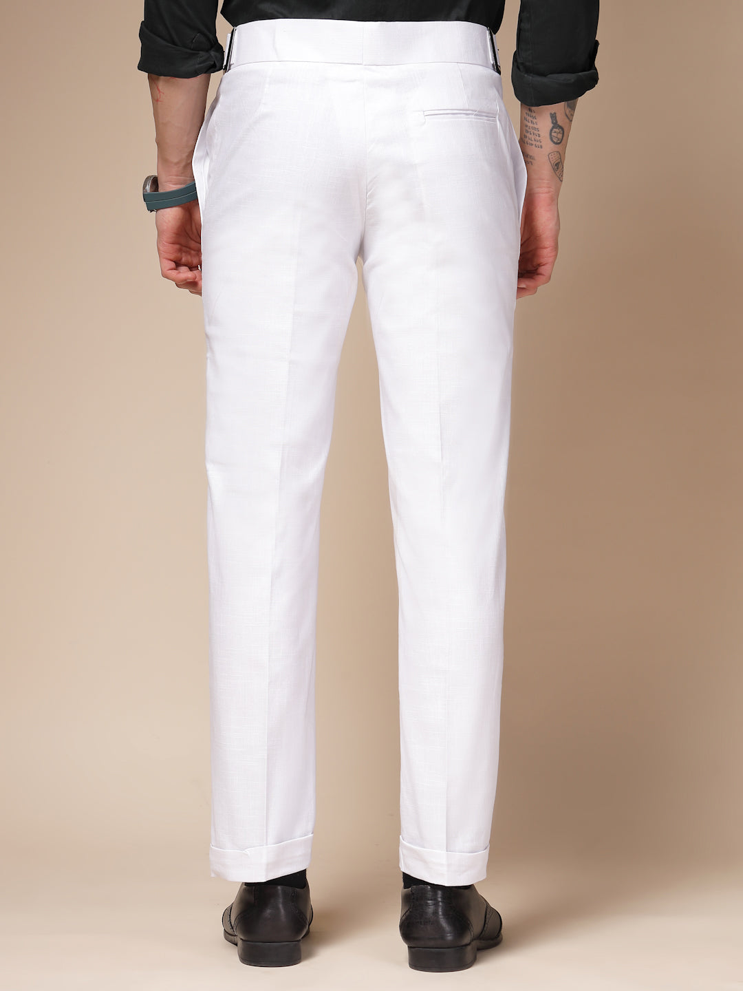White Linen Classic Buckle Gurkha Pants – Boot Cut Fit by Italian Vega®