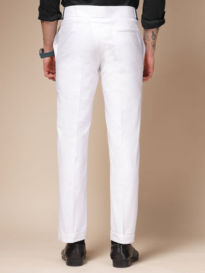 White Linen Classic Buckle Gurkha Pants – Boot Cut Fit by Italian Vega®
