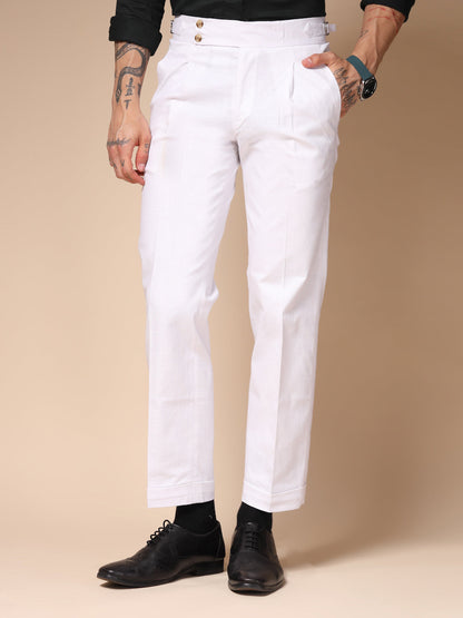 White Signature Buttoned Linen Gurkha Pants | Boot Cut Fit by Italian Vega®