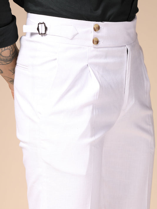 White Signature Buttoned Linen Gurkha Pants | Boot Cut Fit by Italian Vega®