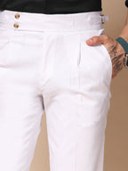 White Linen Signature Buttoned Gurkha Pants | Boot Cut Fit by Italian Vega®