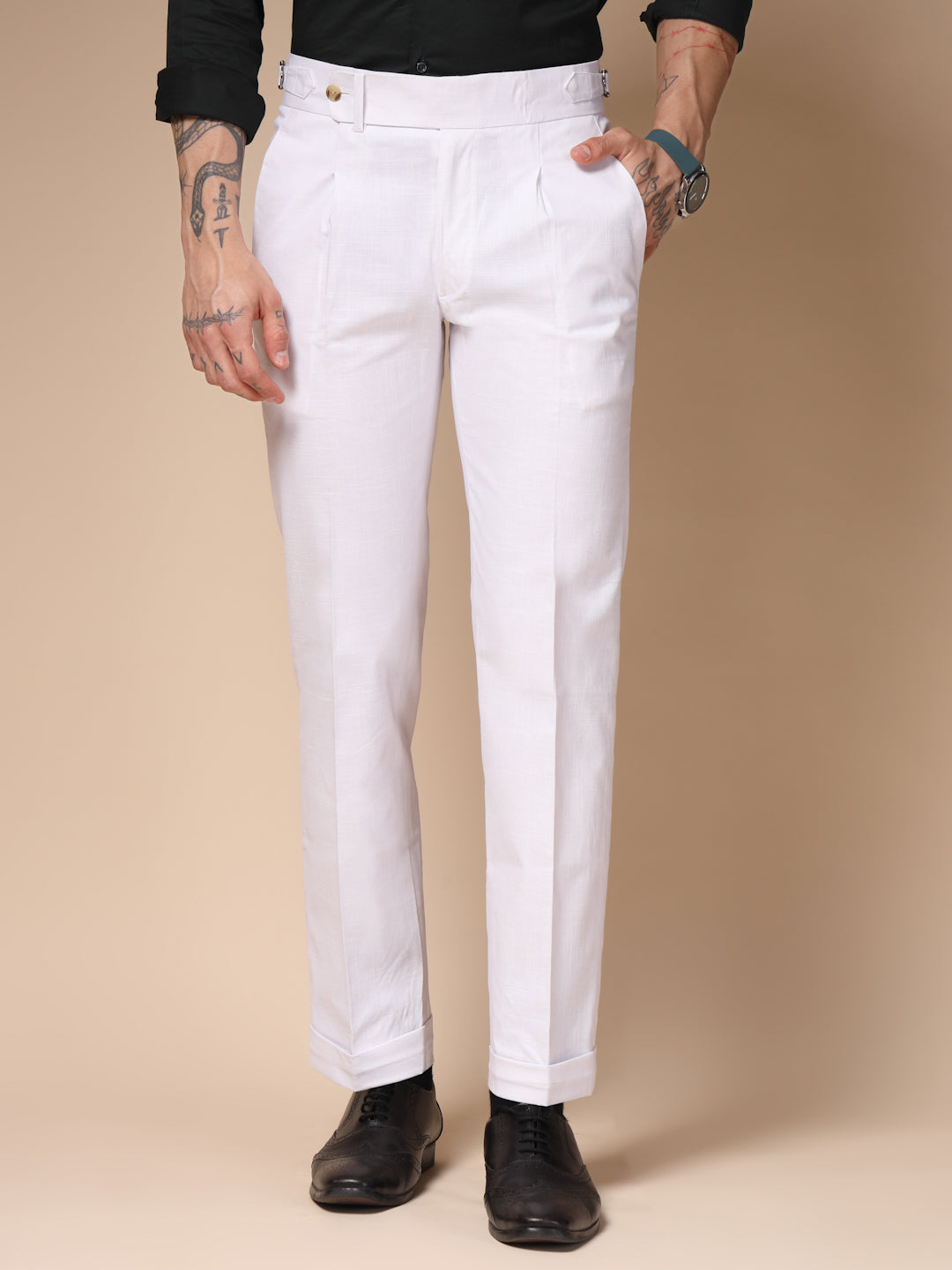 White Elegant Linen Gurkha Pants | Boot Cut Fit by Italian Vega®