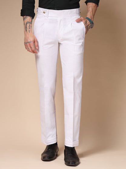 White Elegant Linen Gurkha Pants | Boot Cut Fit by Italian Vega®