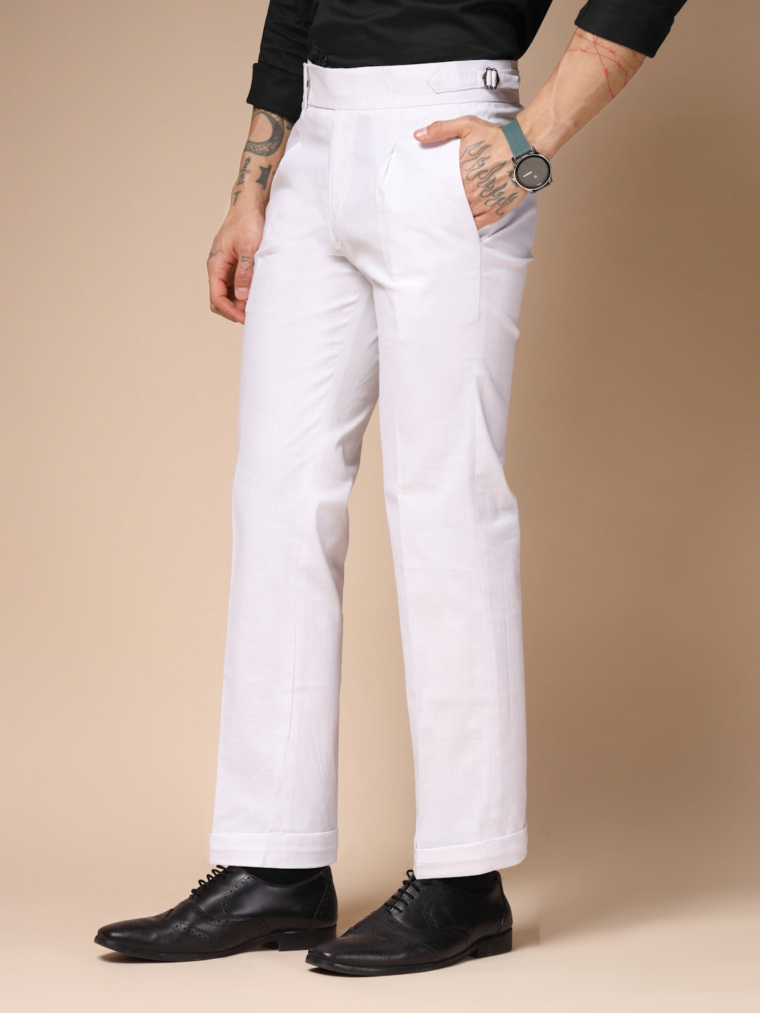 White Elegant Linen Gurkha Pants | Boot Cut Fit by Italian Vega®