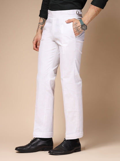 White Elegant Linen Gurkha Pants | Boot Cut Fit by Italian Vega®