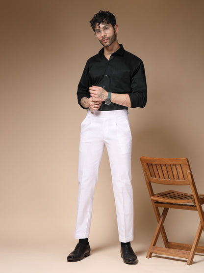 White Elegant Linen Gurkha Pants | Boot Cut Fit by Italian Vega®
