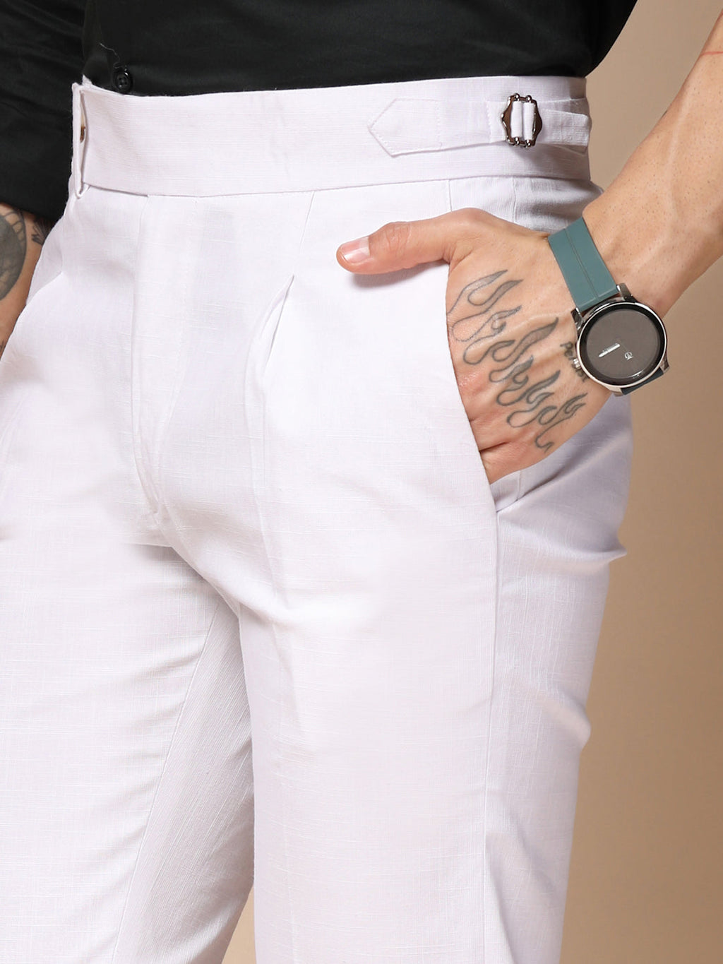 White Linen Elegant Gurkha Pants | Boot Cut Fit by Italian Vega®