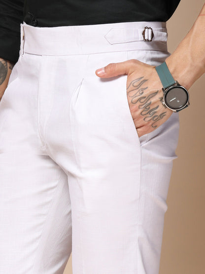 White Elegant Linen Gurkha Pants | Boot Cut Fit by Italian Vega®