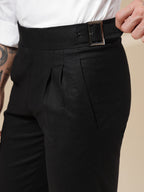 Black Linen Classic Buckle Gurkha Pants – Boot Cut Fit by Italian Vega®