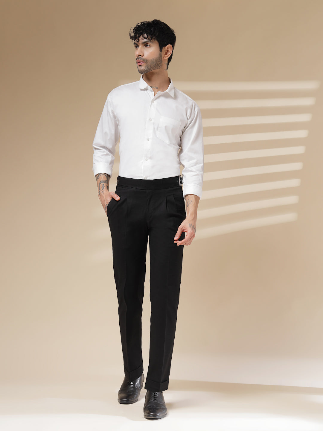 Black Linen Classic Buckle Gurkha Pants – Boot Cut Fit by Italian Vega®