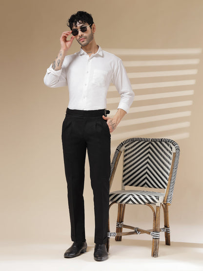 Black Linen Classic Buckle Gurkha Pants – Boot Cut Fit by Italian Vega®