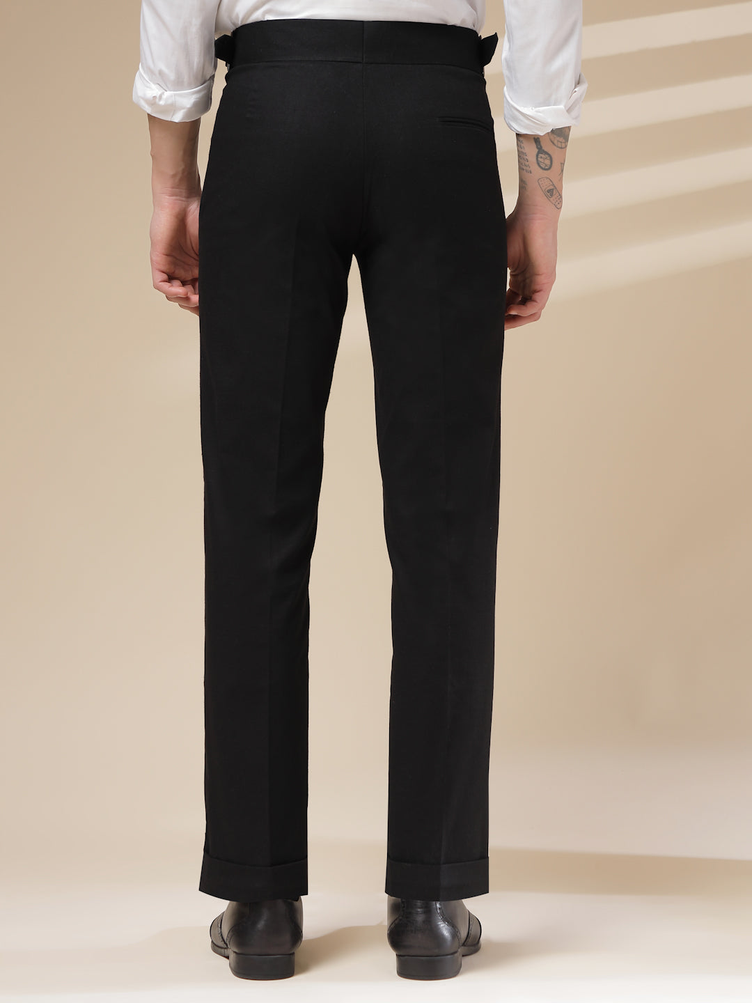 Black Linen Classic Buckle Gurkha Pants – Boot Cut Fit by Italian Vega®