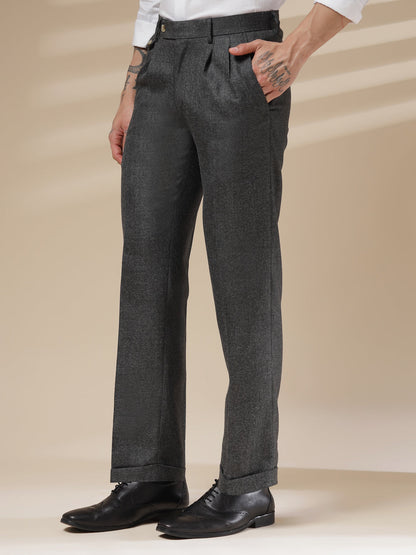 Grey Signature Flap Herringbone Gurkha Pants | Boot Cut Fit by Italian Vega® (Winter Warm)