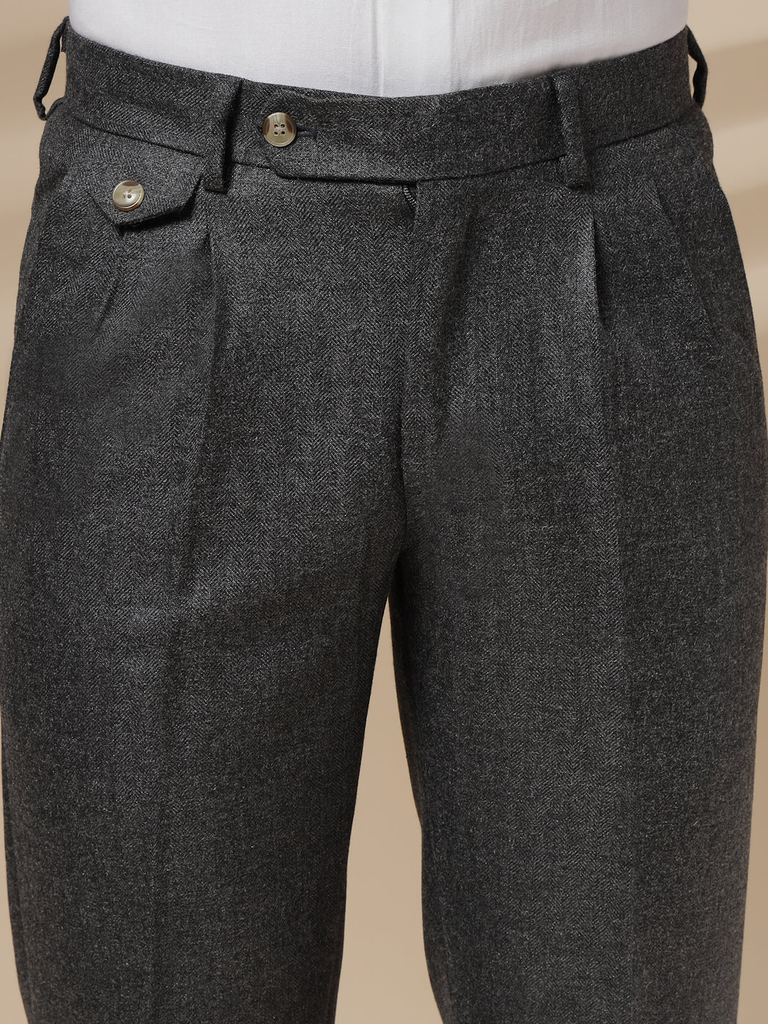 Grey Signature Flap Herringbone Gurkha Pants | Boot Cut Fit by Italian Vega® (Winter Warm)