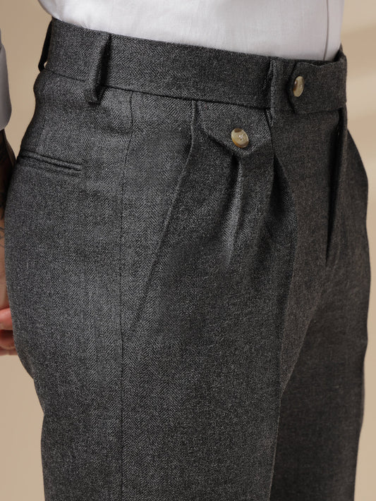 Grey Signature Flap Herringbone Gurkha Pants | Boot Cut Fit by Italian Vega® (Winter Warm)