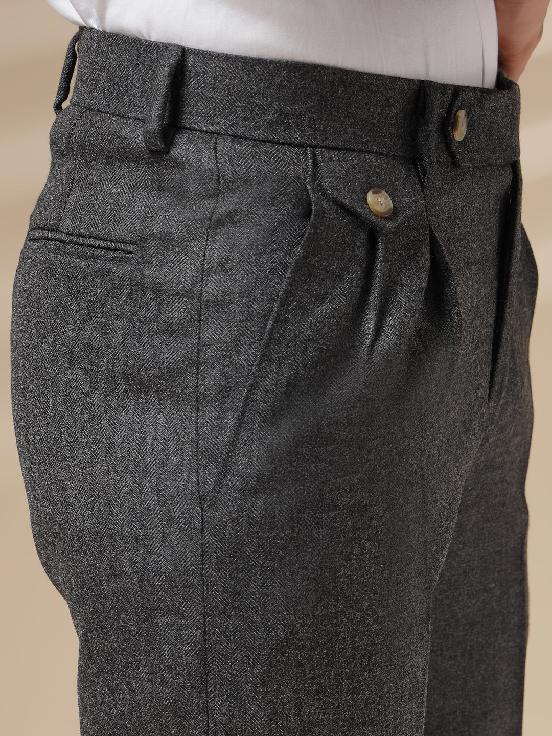 Grey Signature Flap Herringbone Gurkha Pants | Boot Cut Fit by Italian Vega® (Winter Warm)