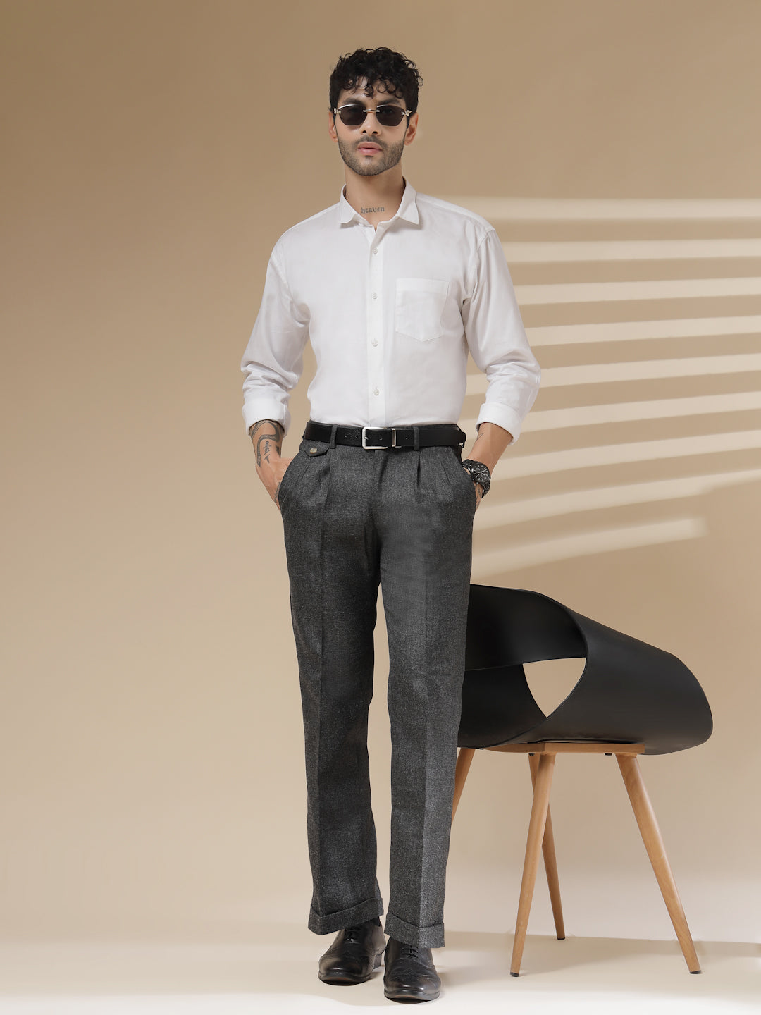 Grey Signature Flap Herringbone Gurkha Pants | Boot Cut Fit by Italian Vega® (Winter Warm)