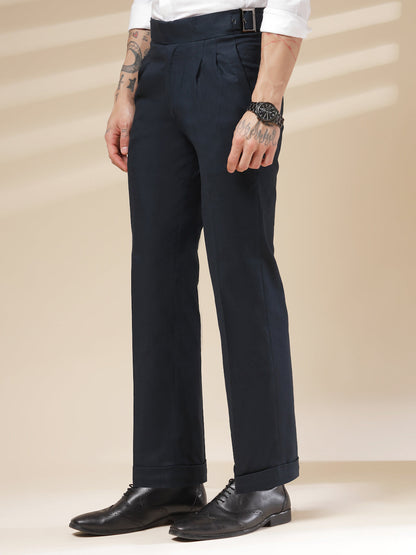 Navy Linen Classic Buckle Gurkha Pants – Boot Cut Fit by Italian Vega®