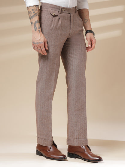 Khakhi Signature Flap Herringbone Gurkha Pants | Boot Cut Fit by Italian Vega® (Winter Warm)