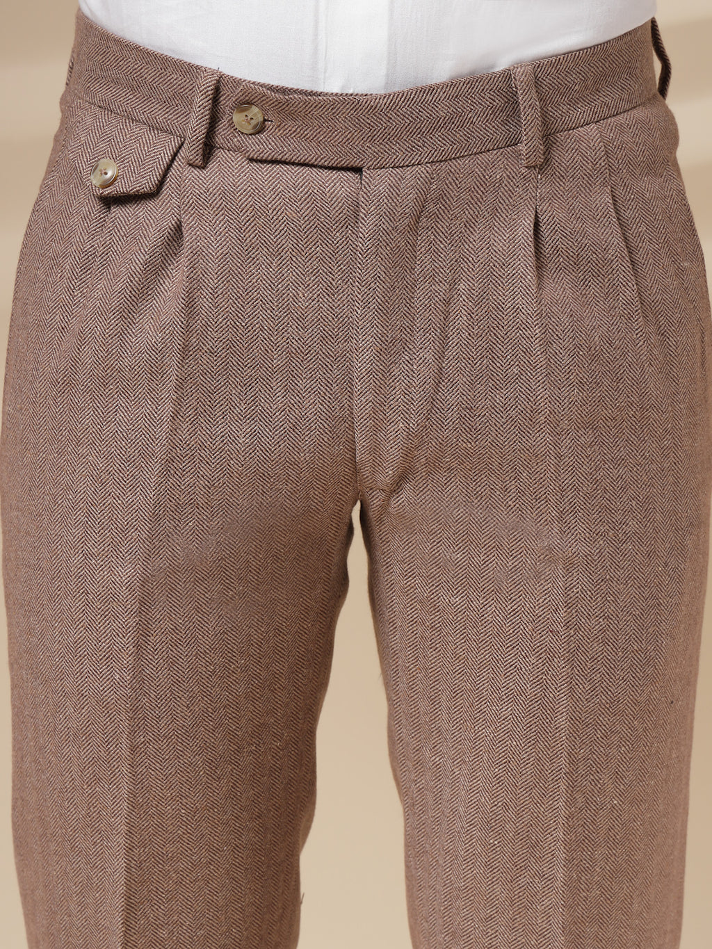 Khakhi Signature Flap Herringbone Gurkha Pants | Boot Cut Fit by Italian Vega®